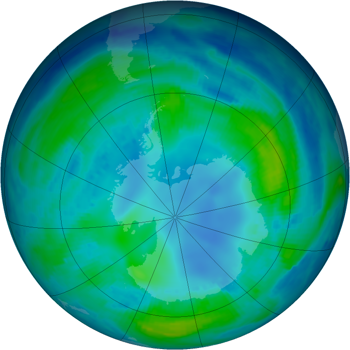 Antarctic ozone map for 29 April 1997